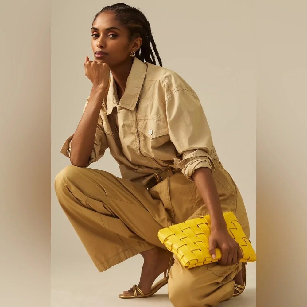 Anthropologie Yellow Woven Crossbody Clutch